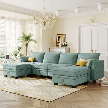 1st Choice Luxury Modern Large U-Shape Sectional Sofa in Light Green