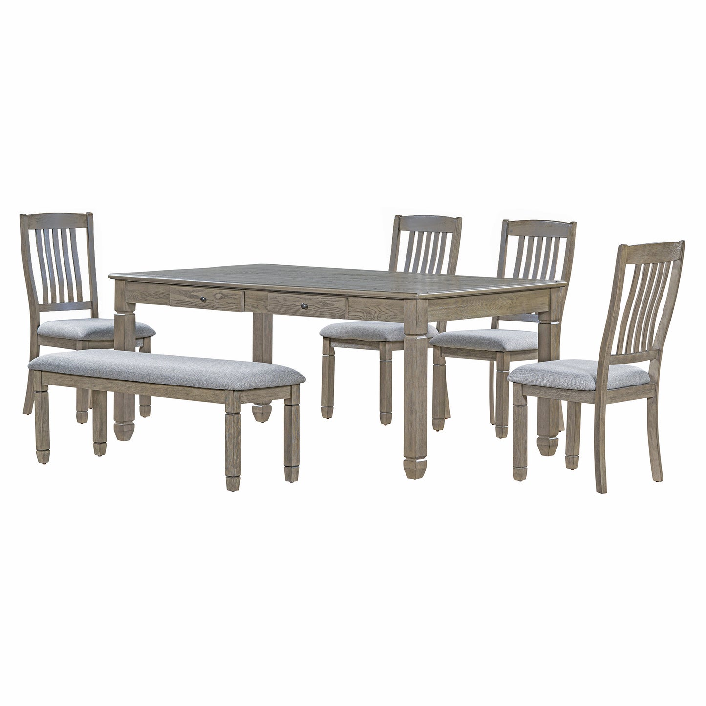 1st Choice 6-Piece Retro 72'L Rectangular Dining Table Set with 4 Drawers