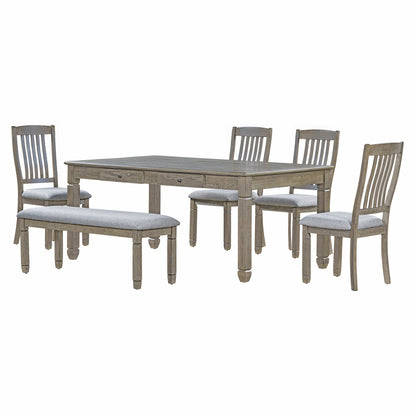 1st Choice 6-Piece Retro 72'L Rectangular Dining Table Set with 4 Drawers