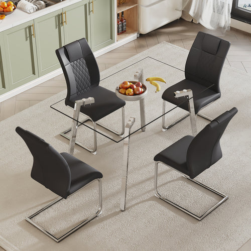 1st Choice Modern Glass Dining Table with 4 Black Dining Chair Set