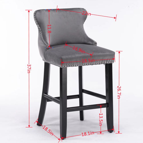 1st Choice Modern Velvet Upholstered Wing-Back Gold Barstools in 4 set