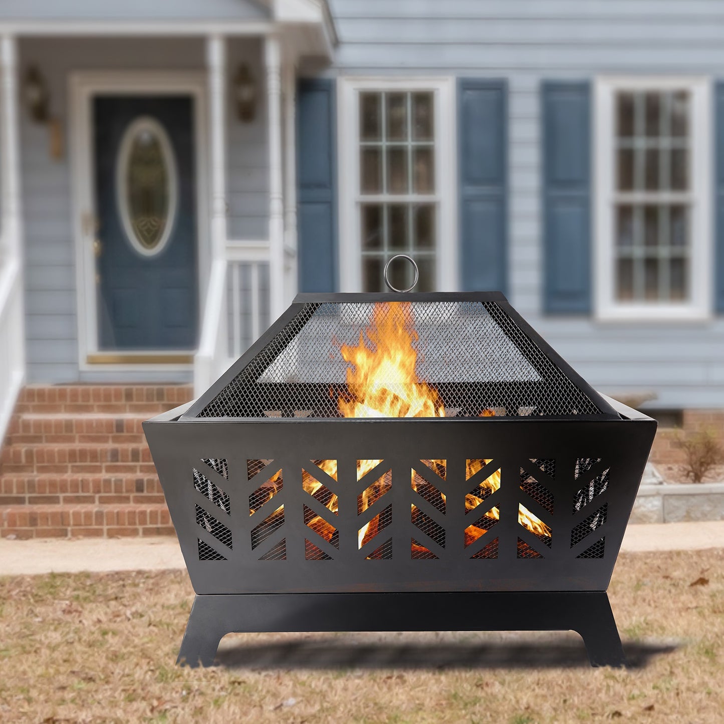 1st Choice Modern Durable Versatile Outdoor 25.98" Square Iron Fire Pit