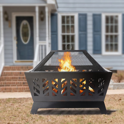 1st Choice Modern Durable Versatile Outdoor 25.98" Square Iron Fire Pit