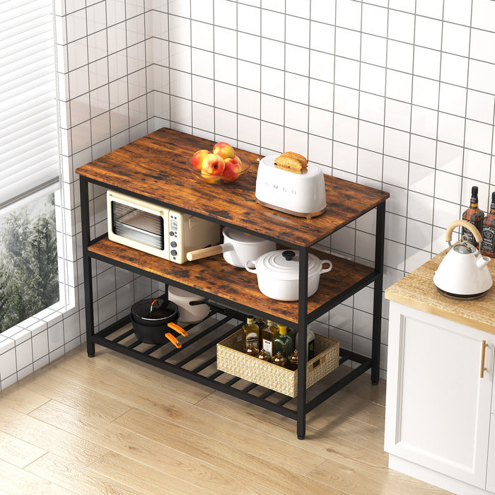 1st Choice Industrial Kitchen Island Shelf Large Worktop - Rustic Brown