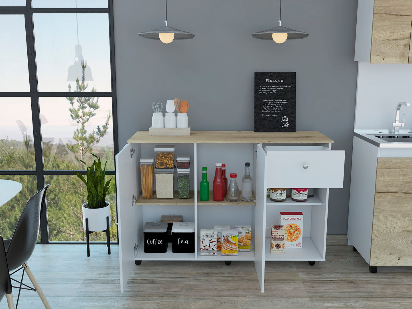 1st Choice Double Door Cabinet Kitchen Island Cart Victoria in White / Light Oak