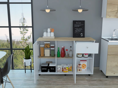 1st Choice Double Door Cabinet Kitchen Island Cart Victoria in White / Light Oak