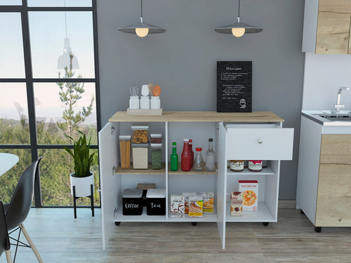 1st Choice Double Door Cabinet Kitchen Island Cart Victoria in White / Light Oak