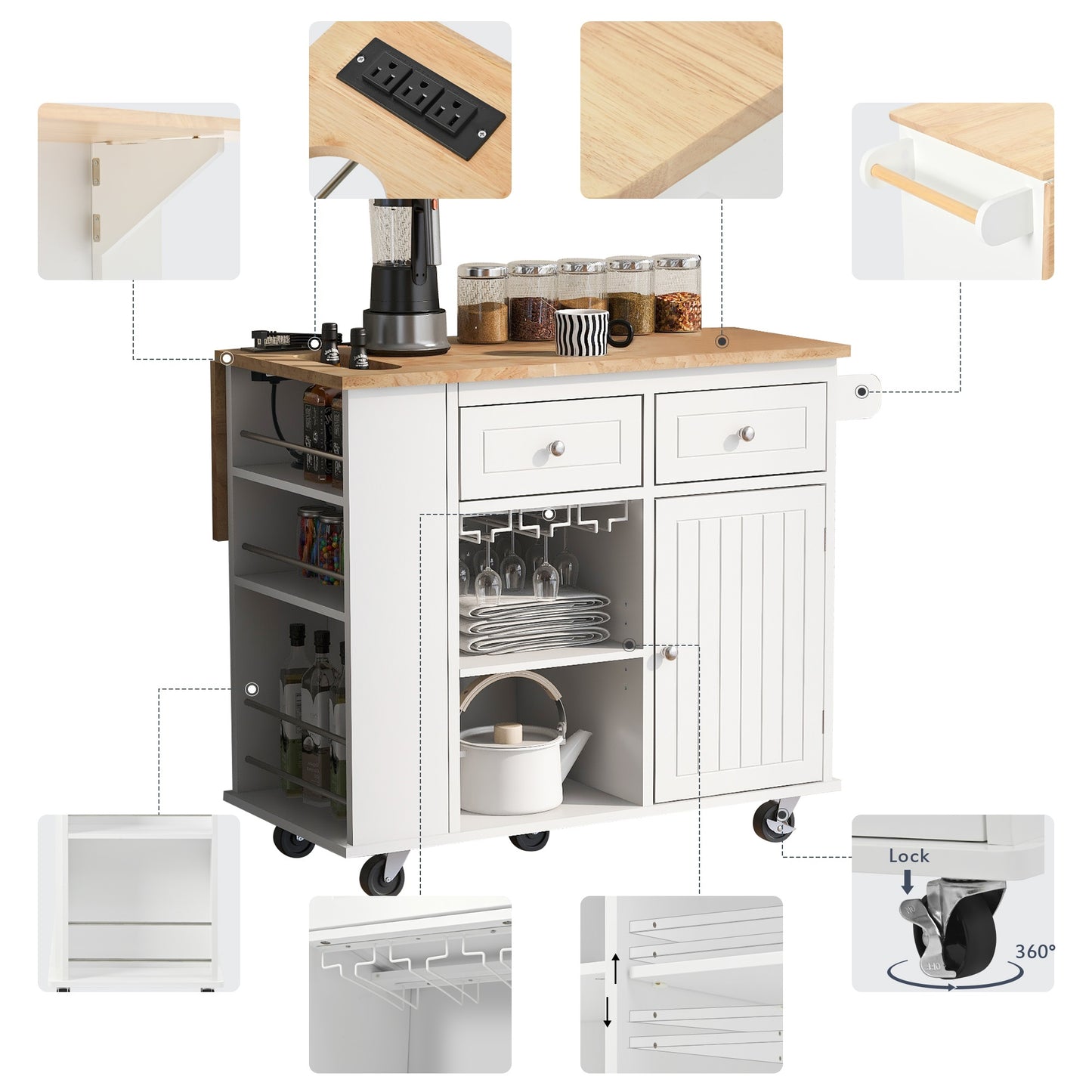 1st Choice Modern Kitchen Island Adjustable Storage with Power Outlet