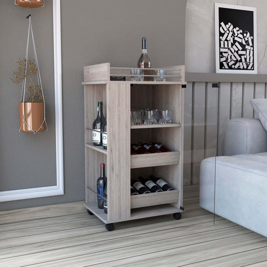 1st Choice Lansing Bar Cart with Glass Door 2-Side Shelves in Light Gray