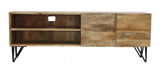 1st Choice Style Mango Wood & Metal TV Stand With Storage Cabinet in Brown