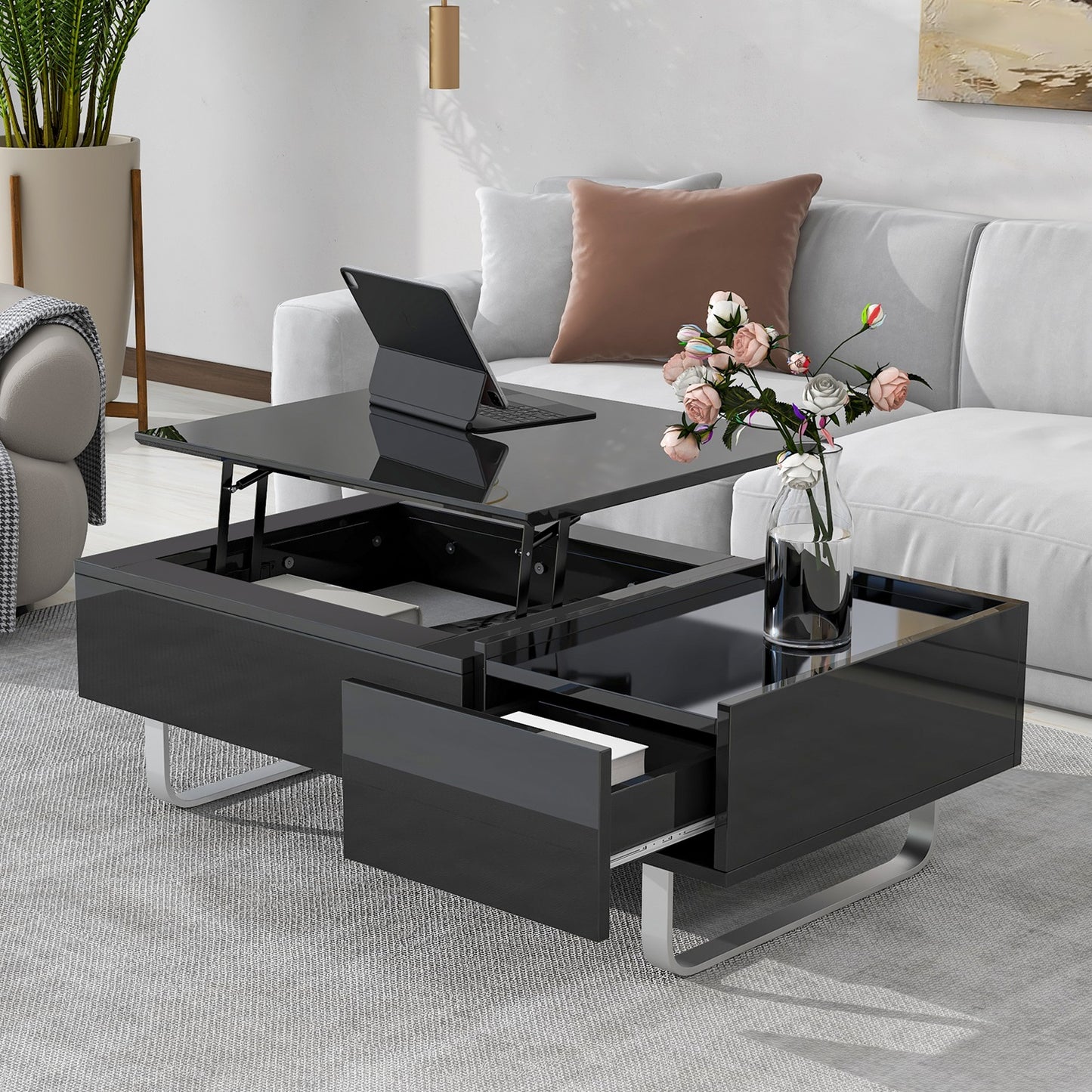 1st Choice Multi-functional Coffee Table with Lifted Tabletop in Black