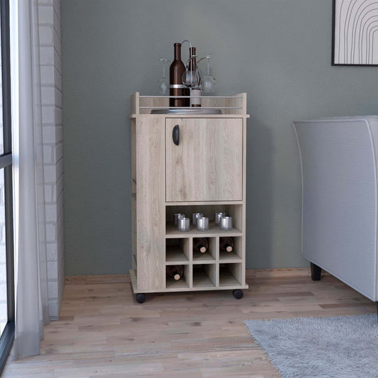 1st Choice Fraser Bar Cart with 6 Built-in Wine Rack and Casters in Light Gray