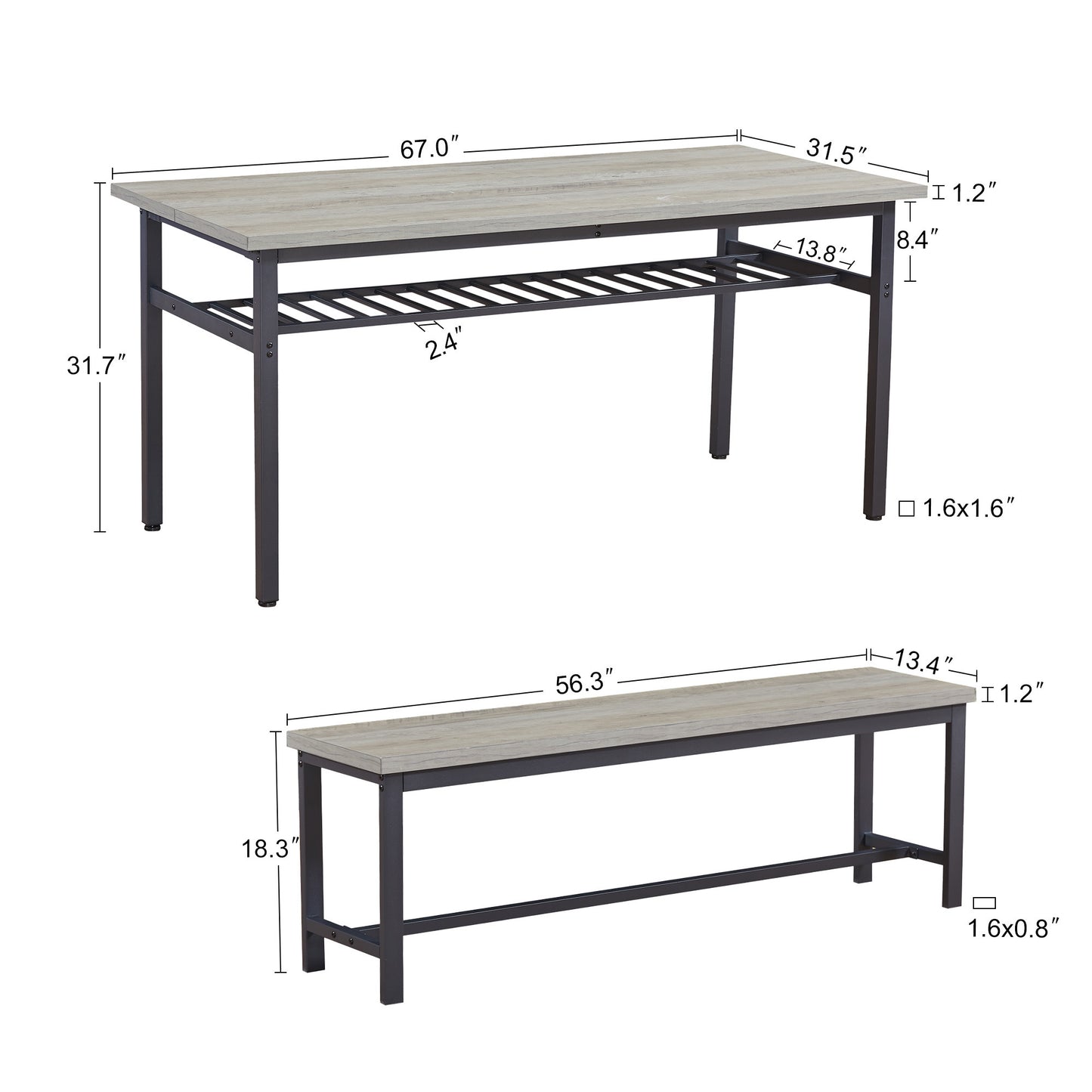 1st Choice Modern 3-Piece Kitchen Table Dining Room Set with 2 Benches