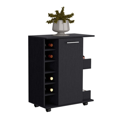 1st Choice Kitchen Home Bar Cart with 6-Built in Bottle Racks in Black