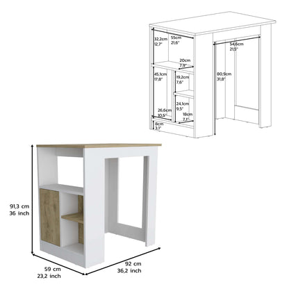 1st Choice Modern Masset Kitchen Island with Side Shelve in White