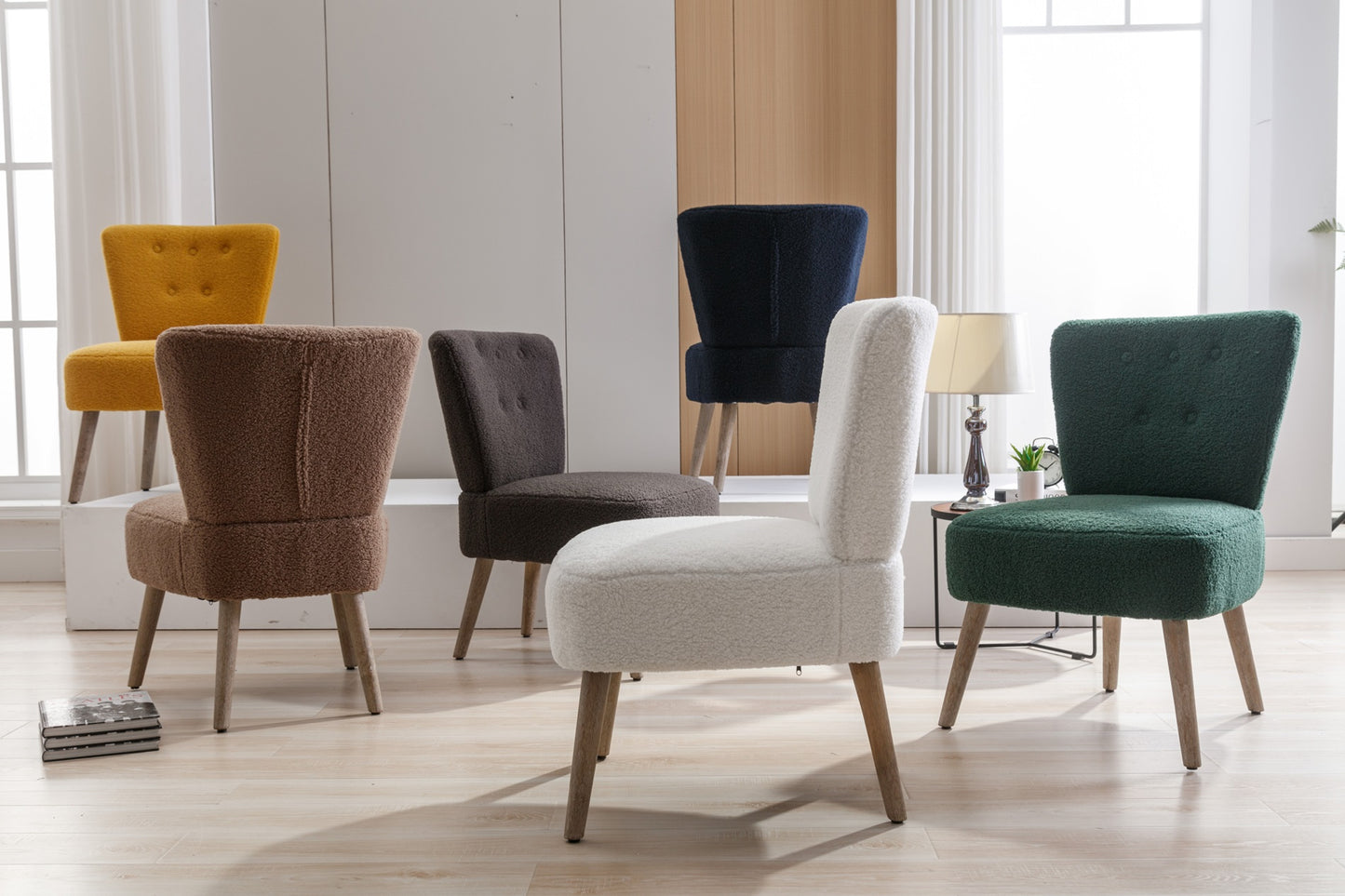 1st Choice Modern Fabric Button Accent Slipper Chair With Wooden Legs