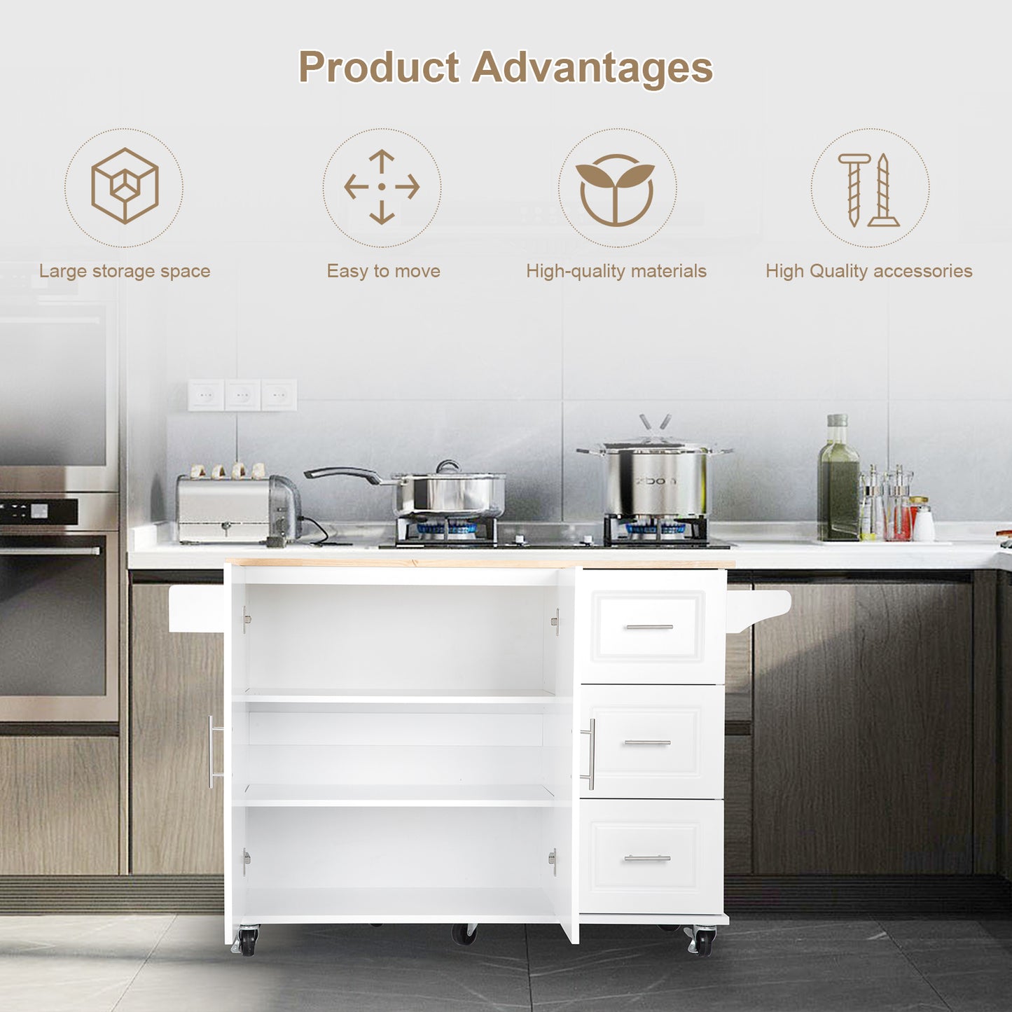 1st Choice Kitchen Island & Kitchen Cart Mobile Kitchen Island in White