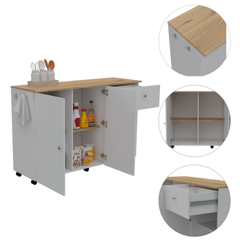 1st Choice Double Door Cabinet Kitchen Island Cart Victoria in White / Light Oak