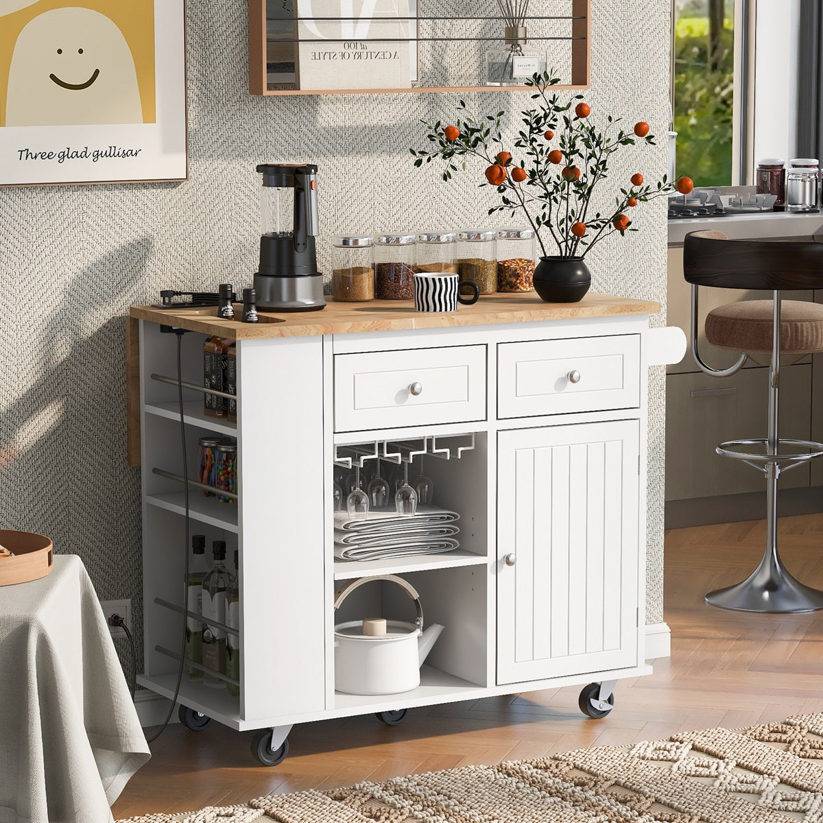 1st Choice Modern Kitchen Island Adjustable Storage with Power Outlet