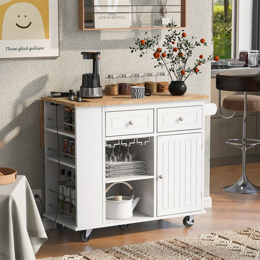 1st Choice Modern Kitchen Island Adjustable Storage with Power Outlet