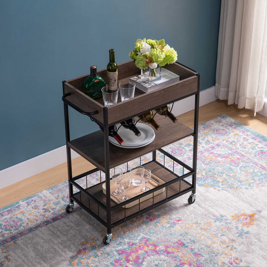 1st Choice Contemporary Stylish Kitchen Cart in Walnut Oak & Black