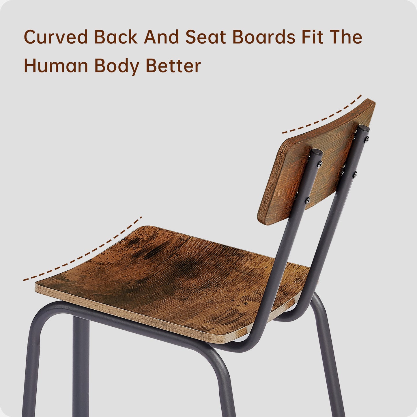 1st Choice Modern Dining Table and Chair Set With Curved Back in Rustic Brown
