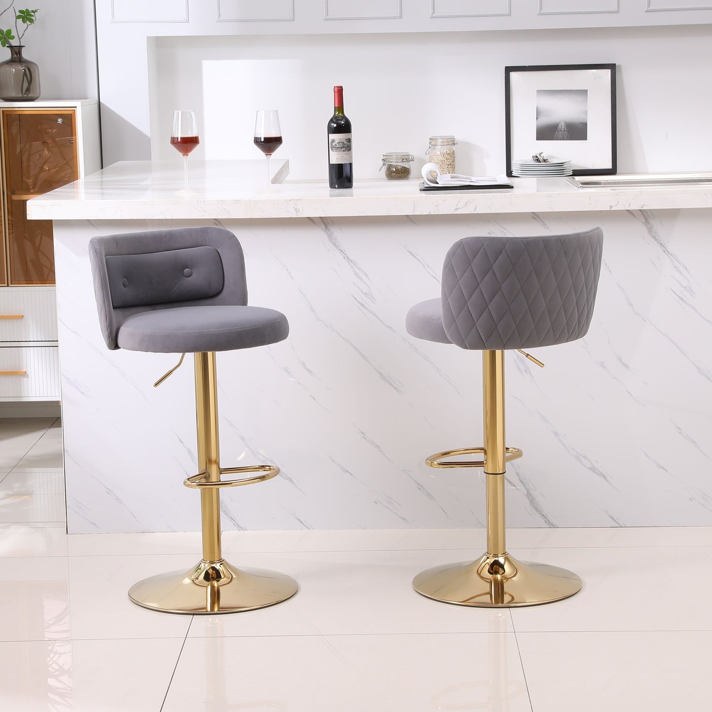 1st Choice Modern Swivel Velvet Bar Stool Counter Height - Set of 2