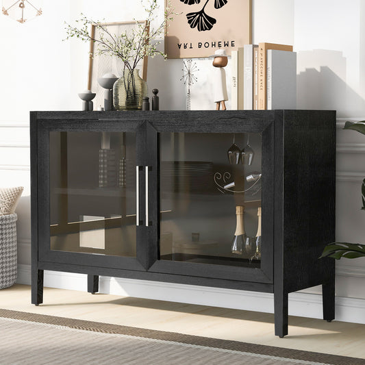 1st Choice Wood Storage Cabinet with Two Tempered Glass Doors in Black