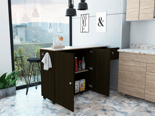 1st Choice Kitchen Island Cart with Double Door Cabinet in Black