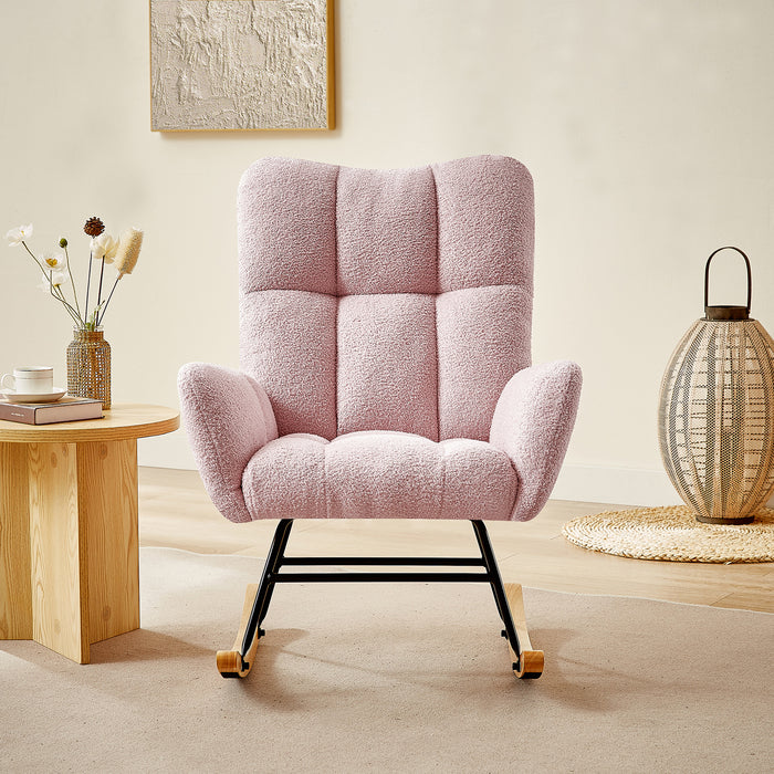 1st Choice Contemporary Luxurious Pink Teddy Fabric Rocking Chair