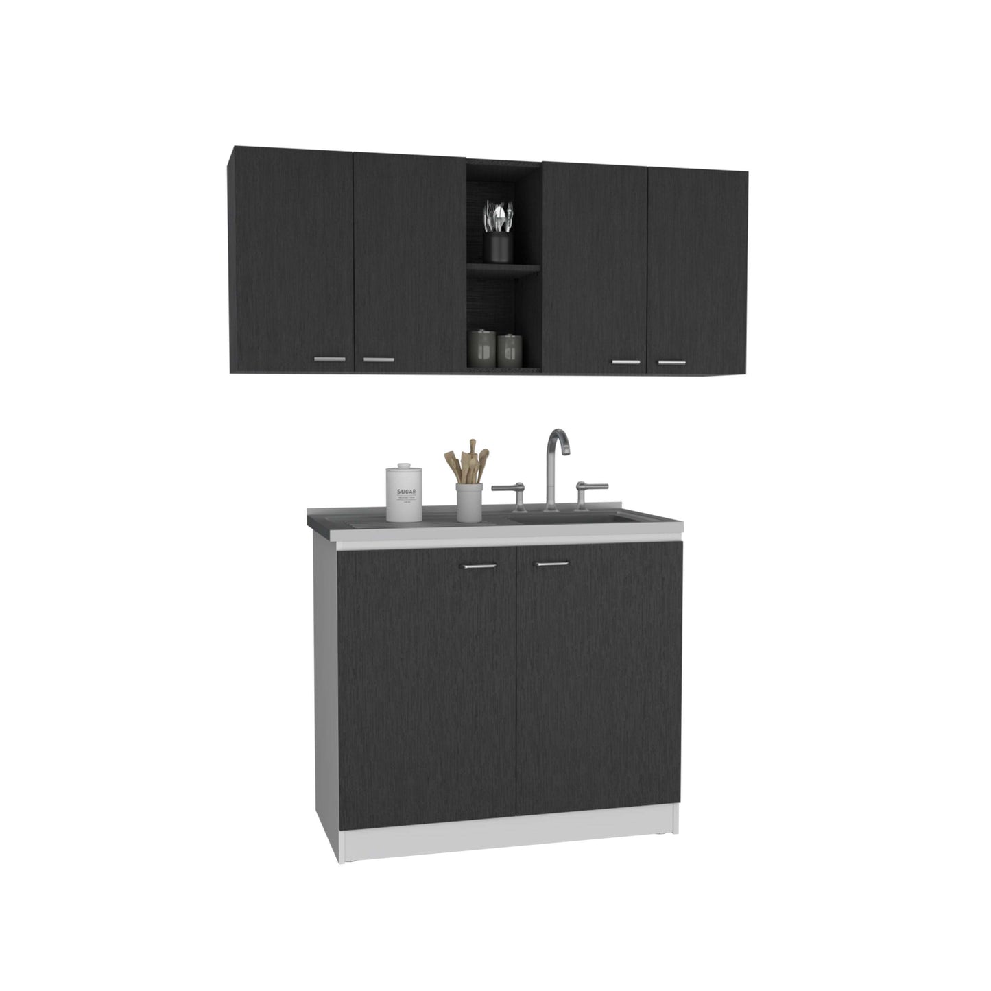 1st Choice 2-Pc Kitchen Set Olimpo 150 Wall Cabinet & Salento Utility Sink - Black/White