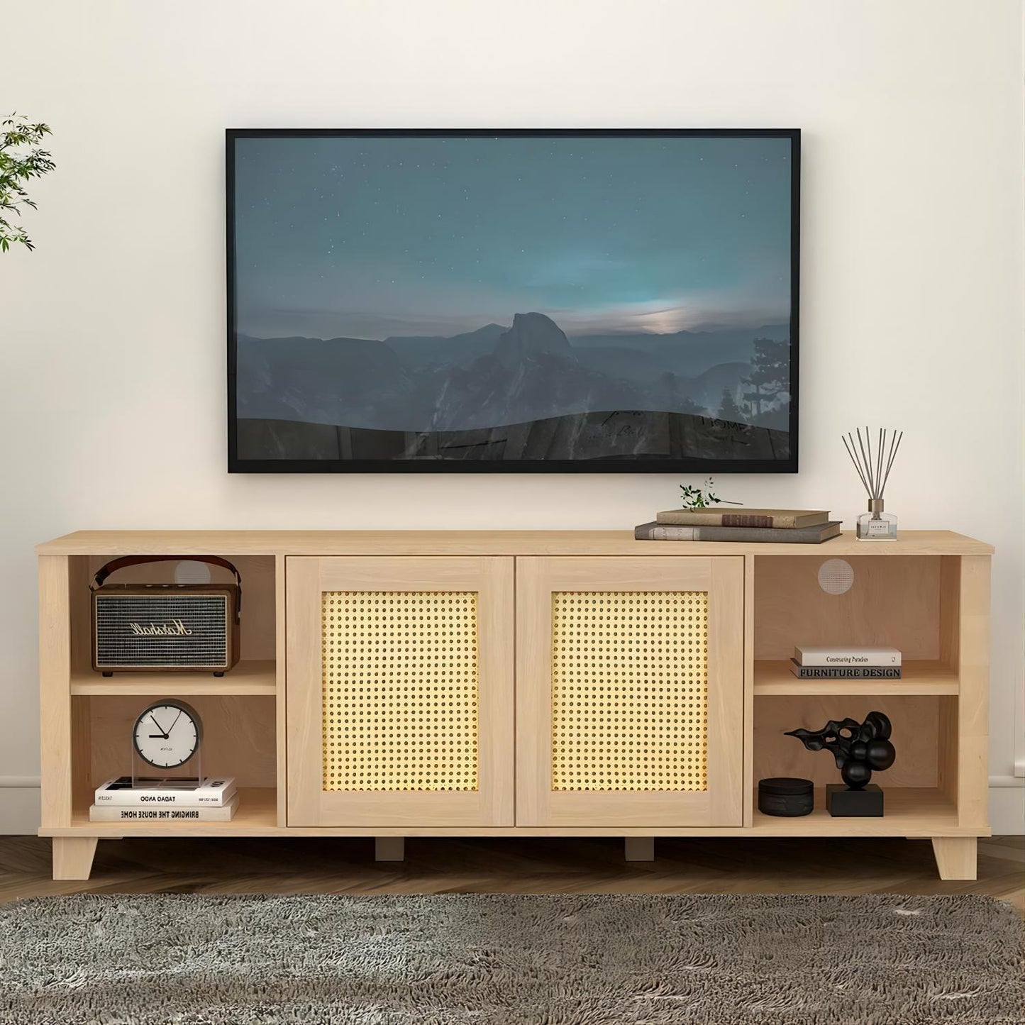1st Choice Modern 64.4" Rattan TV Stand Console Entertainment Center