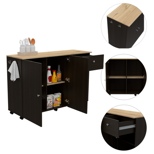 1st Choice Kitchen Island Cart with Double Door Cabinet in Black