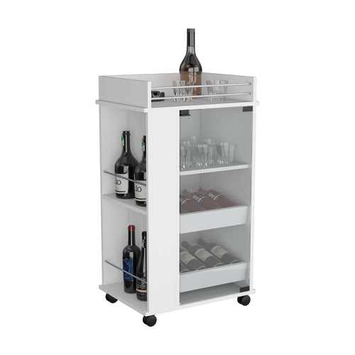 1st Choice Lansing Bar Cart with Glass Door Side Shelves & Casters - White