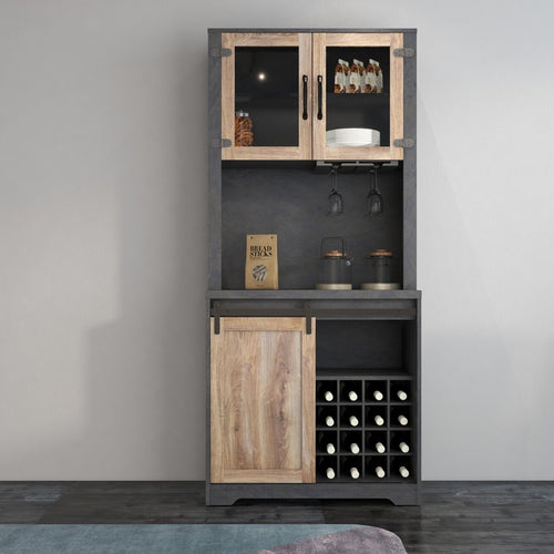 1st Choice Modern Living Room 31" Farmhouse Barn Door Bar Cabinet