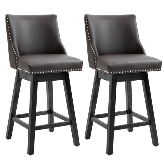 1st Choice Upholstered 28" Swivel Bar Height Bar Stools Set of 2 in Brown