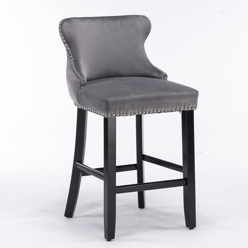 1st Choice Modern Velvet Upholstered Gray Wing-Back Barstools - Set of 4