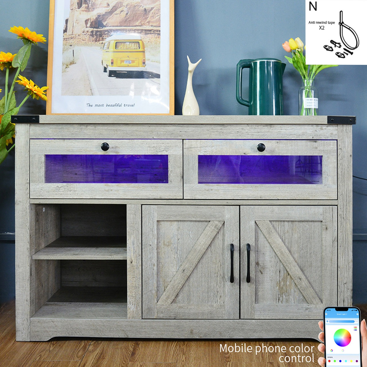 1st Choice Modern LED TV Cabinet with Storage Drawers in Cement Grey