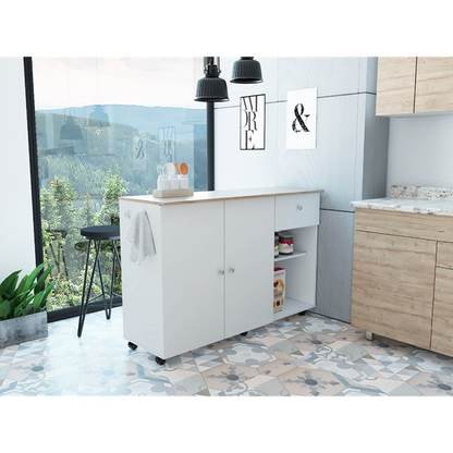 1st Choice Double Door Cabinet Kitchen Island Cart Victoria in White / Light Oak