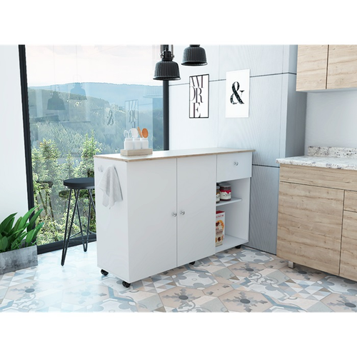 1st Choice Double Door Cabinet Kitchen Island Cart Victoria in White / Light Oak