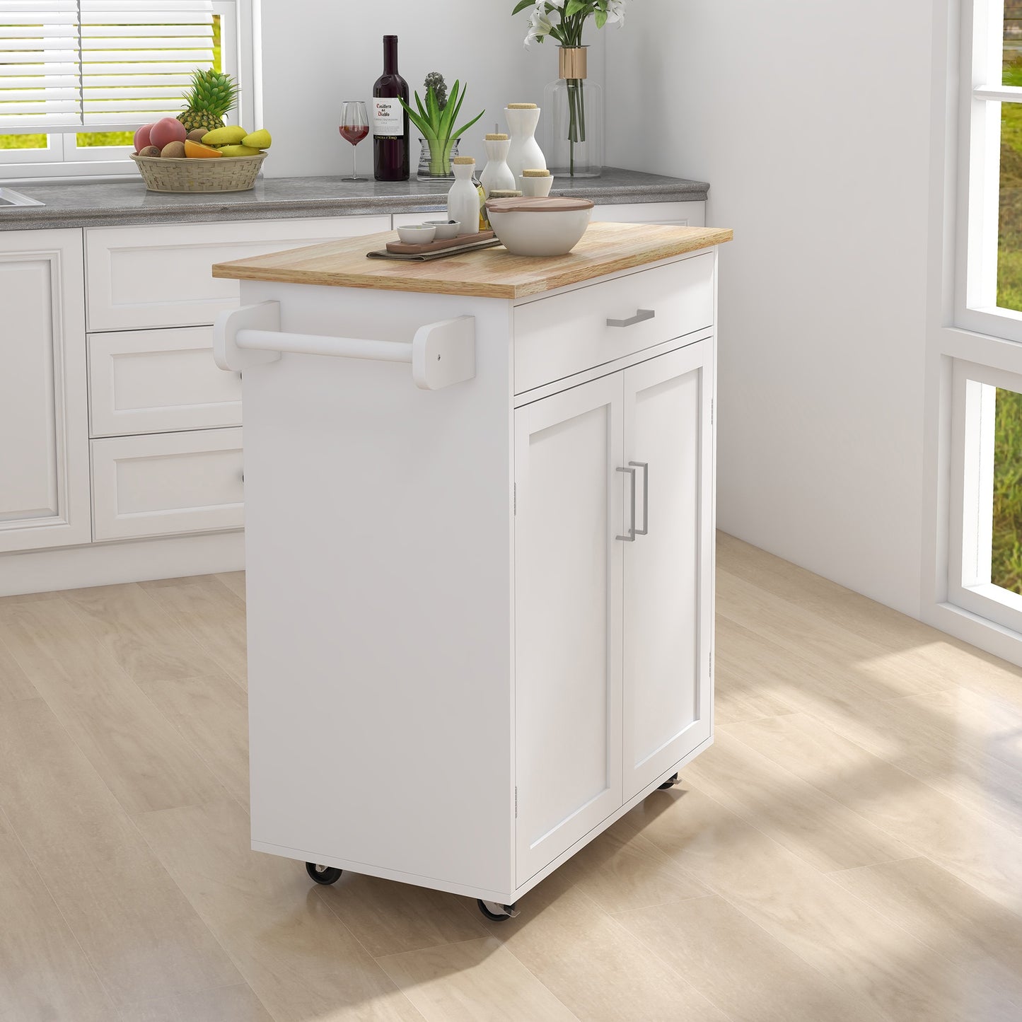 1st Choice Modern Kitchen Island Rolling Trolley Cart With Towel Rack