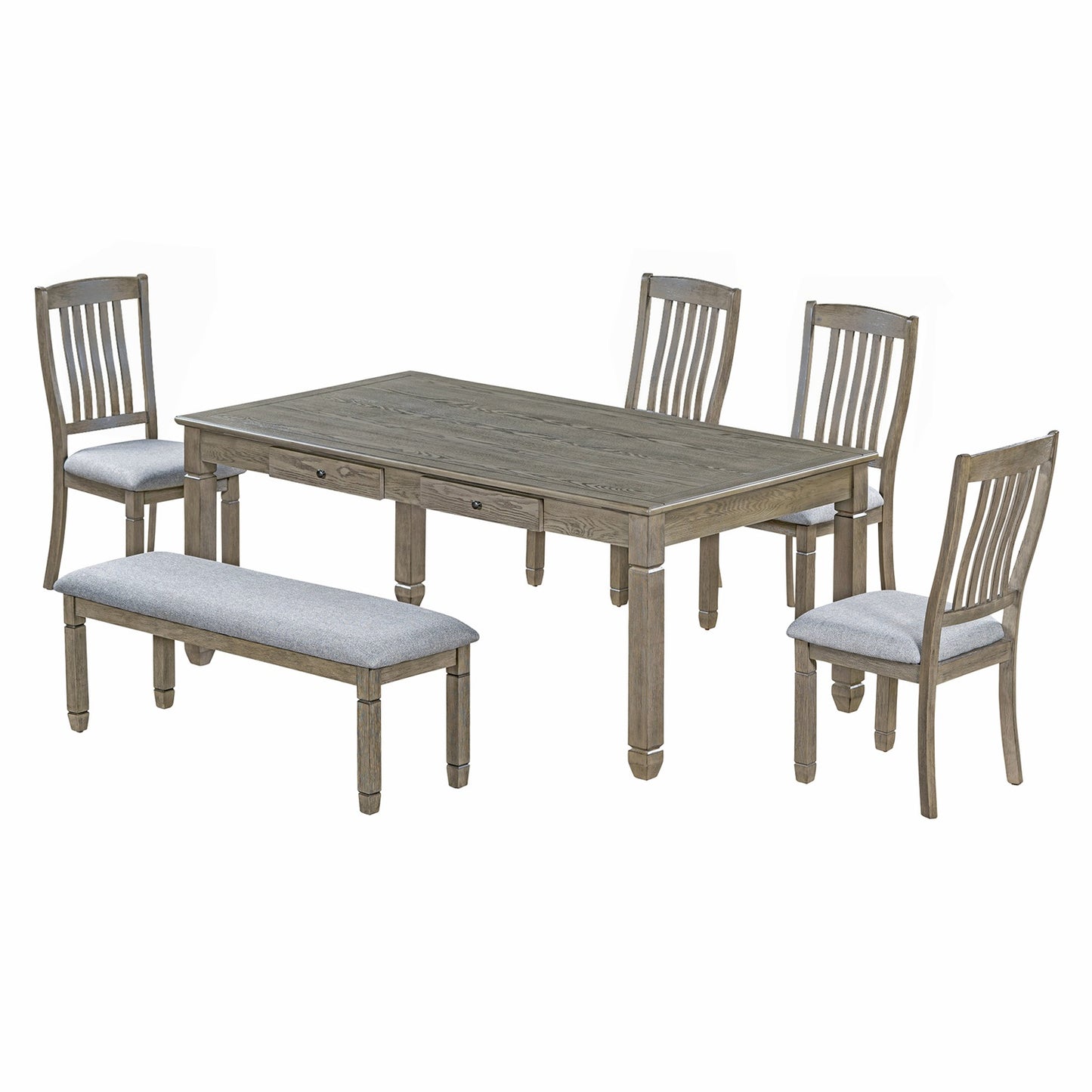 1st Choice 6-Piece Retro 72'L Rectangular Dining Table Set with 4 Drawers