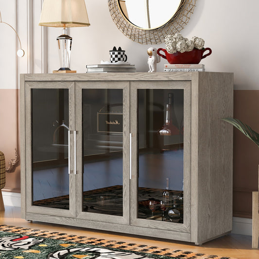 1st Choice Wood Storage Cabinet with Three Tempered Glass Doors in Gray