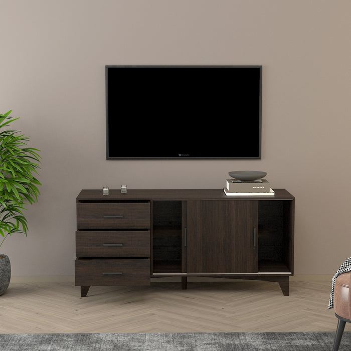 1st Choice TV Stand with Sliding Doors and Drawers in Dark Brown