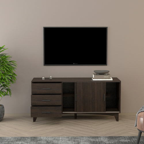 1st Choice TV Stand with Sliding Doors and Drawers in Dark Brown