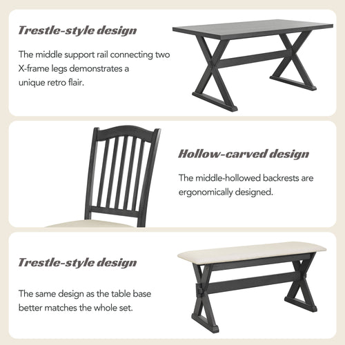 1st Choice Modern 6-Piece Rectangular Rustic Dining Table Set Furniture