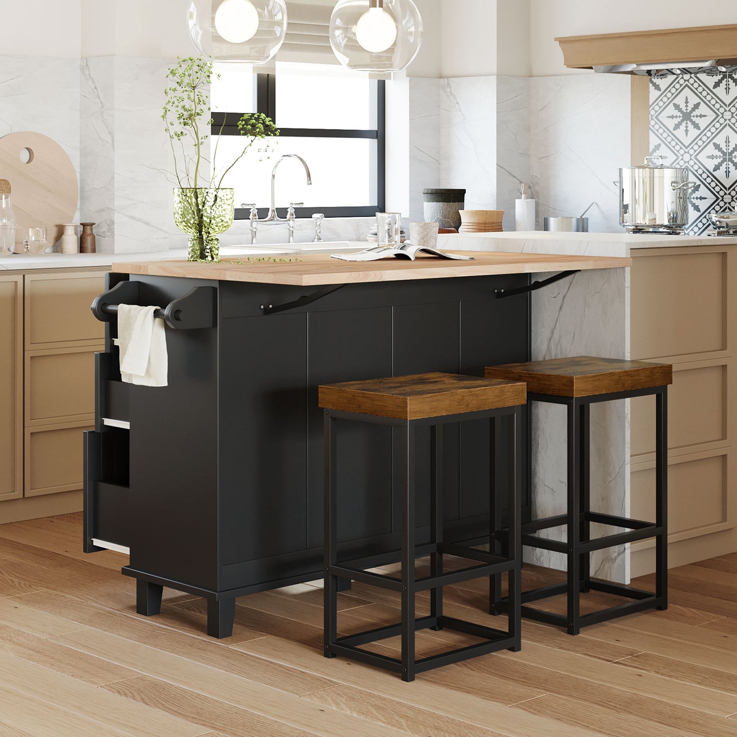 1st Choice Modern Farmhouse Kitchen Island Set with Storage Cabinet