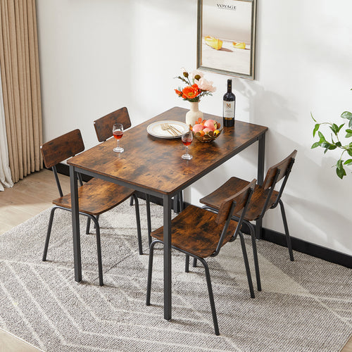 1st Choice Modern Dining Table and Chair Set With Curved Back in Rustic Brown