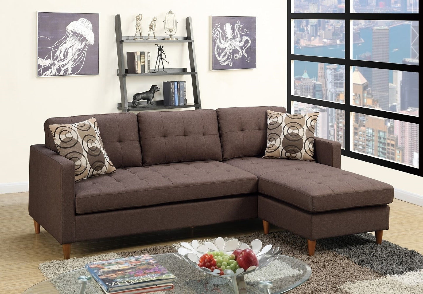 1st Choice Chocolate Polyfiber Sectional Sofa Living Room Furniture