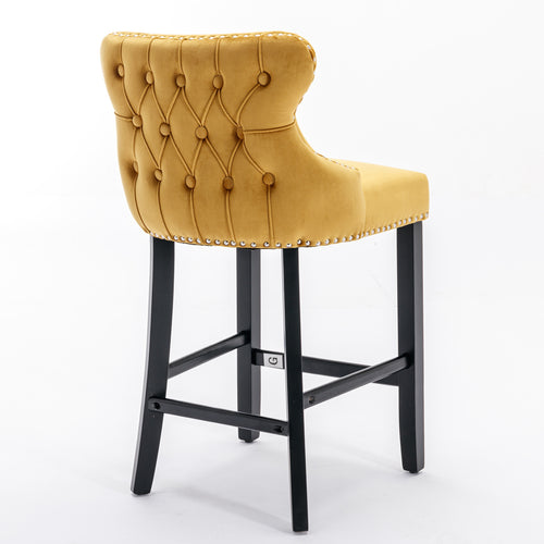 1st Choice Modern Velvet Upholstered Wing-Back Gold Barstools in 4 set